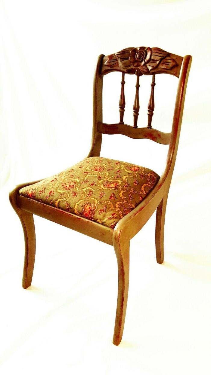 Vintage Wooden Carved Flower Seat Side Dining Accent Chair SHIPPING AVAILABLE