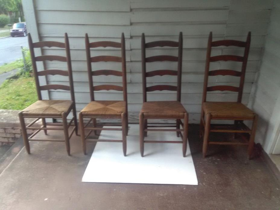 4 Vintage Roped Woven Ladder Back Chairs  3 Layered Seats