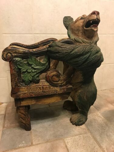 Black Forest Wood Carved Child's Bear Chair