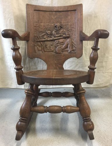 Antique Carved Oak Pub Rocking Chair
