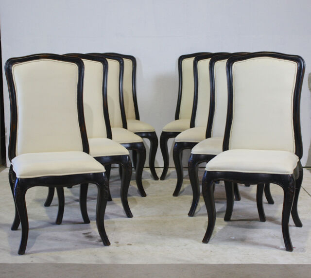 Beautiful Set of 4 dining chairs mahogany ebony with light off white fabric