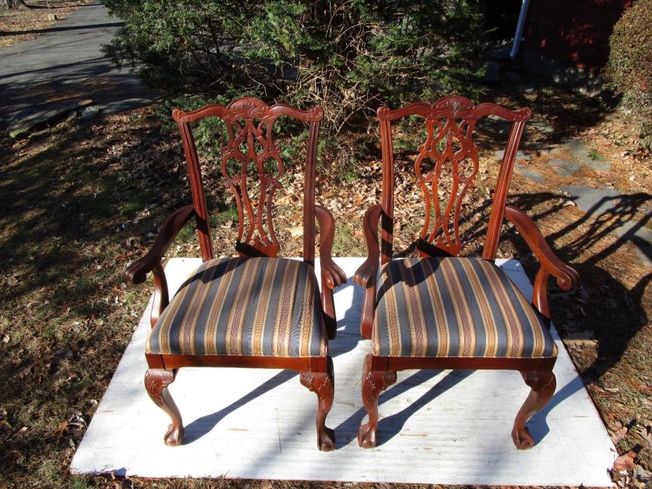 ETHAN ALLEN HIGHEST QUALITY CHIPPENDALE STYLE MAHOGANY DINING ARM CHAIRS