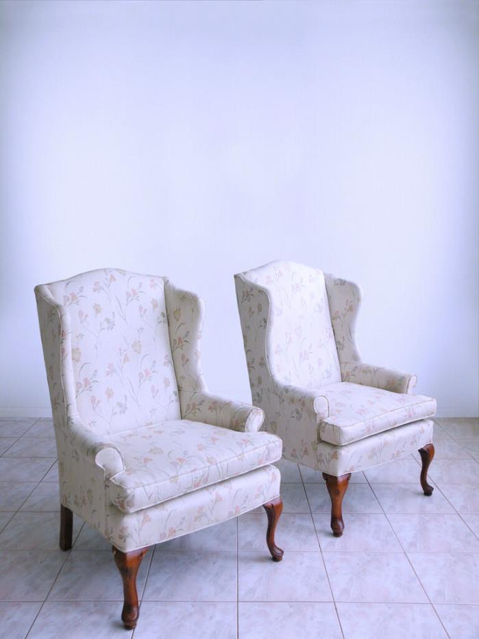 SAM MOORE chippendale QUEEN ANNE STYLE fireside ladies PETITE WING BACK chairs
