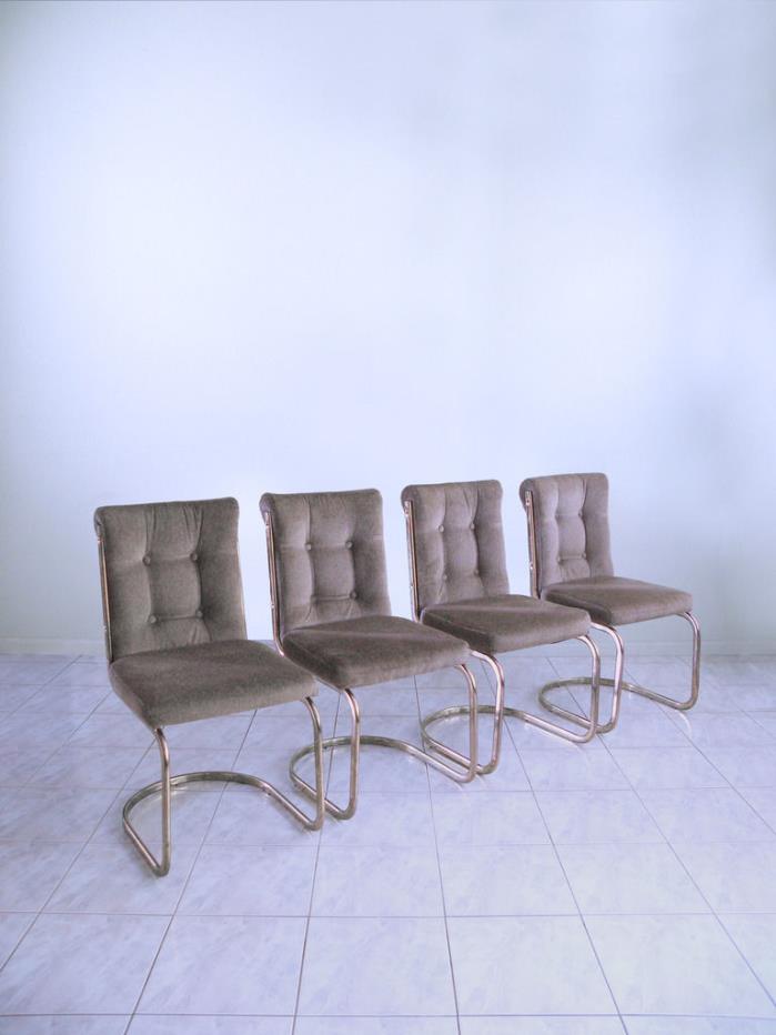 mid century CANTILEVER hollywood space age FLAT BAR BRASS set of 4 DINING chairs