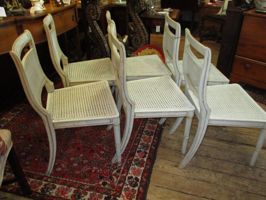 Antique Set Of 6 Painted French Country Side Dinning Chairs