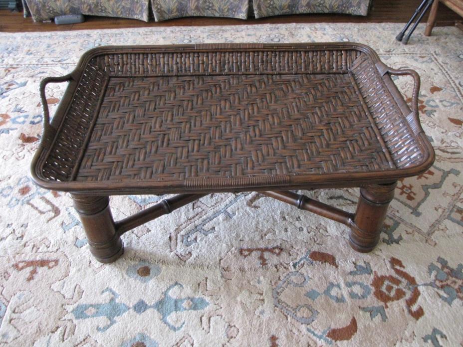 Ralph Lauren Coffee Table With Woven Rattan Tray on Wood Frame