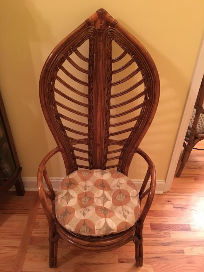 Vintage Designer Brown Clear Urethane Cane & Wicker Hi-Back Chair, VGUC