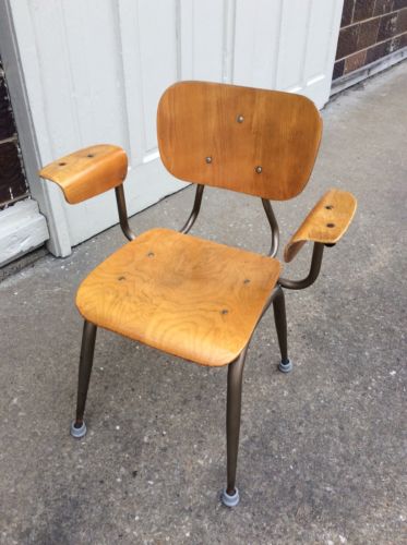 Vintage School Craft Co. Mid Century Wood / Metal Chair W /Arms - Good