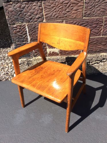 Gunlocke Chair Co.Vtg Walnut Wood  Mid Century Danish Modern Chair - Very Good