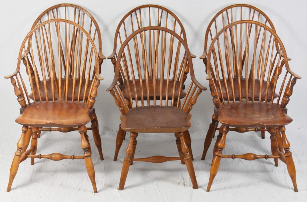 Set of 6 ELDRED WHEELER Windsor Chairs Brace Bow Back Continues Arm