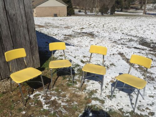 Lot of 4 VINTAGE Canary Yellow  MID CENTURY SCHOOL CHAIRS CHILDREN'S Kid Desk