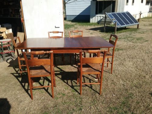 Antique Henkel & Harris Wooden Chairs Woven Rush Seats 1957