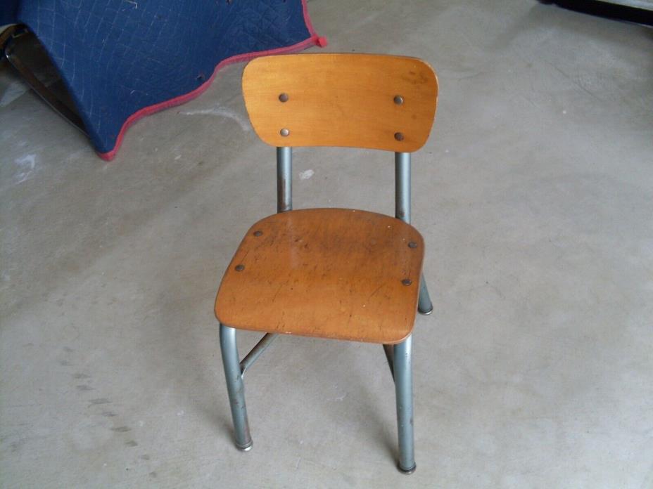 Vintage  School Desk Chair Childs Metal & Wood Antique Furniture