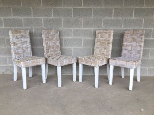 SET OF 4 MID CENTURY STYLE CONTEMPORARY WICKER DISTRESSED SIDE CHAIRS