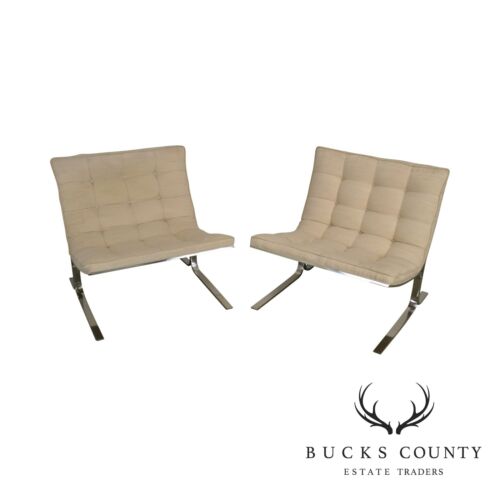 Kipp Stewart Attributed Mid Century Modern Pair Chrome Arc Lounge Chairs