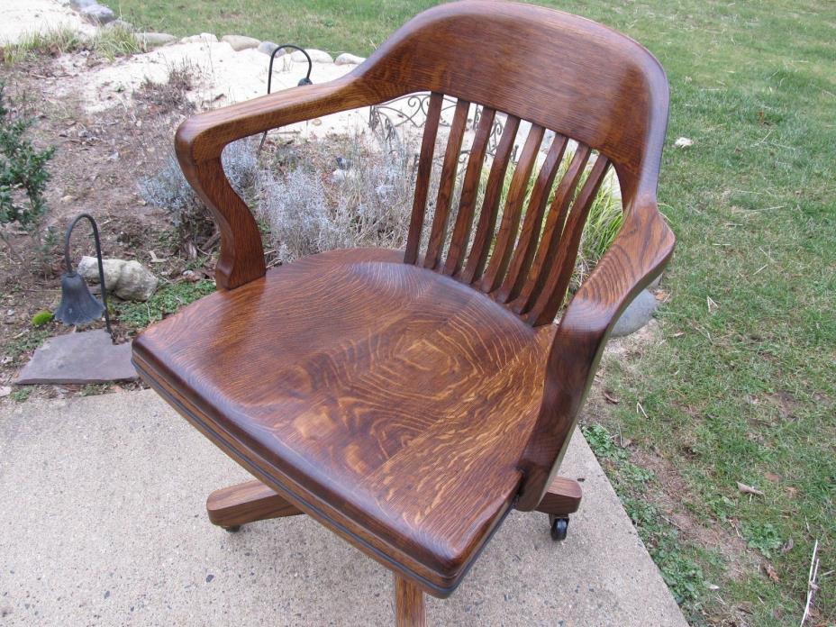 Antique Lawyers / Bankers Tiger Oak B.L.Marble Desk Chair Restored