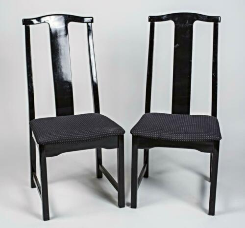 Pair 2 Asian Style Black Ebonized Side Chairs Armchairs Dining Chinese Vintage