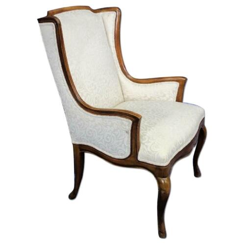 French Provincial Upholstered Armchair Chair Louis XV Style Bergere Fauteuil