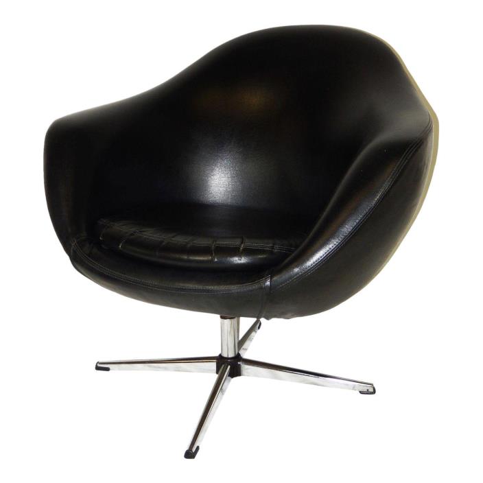Classic Mid Century Modern Overman Black Vinyl Pod Chair