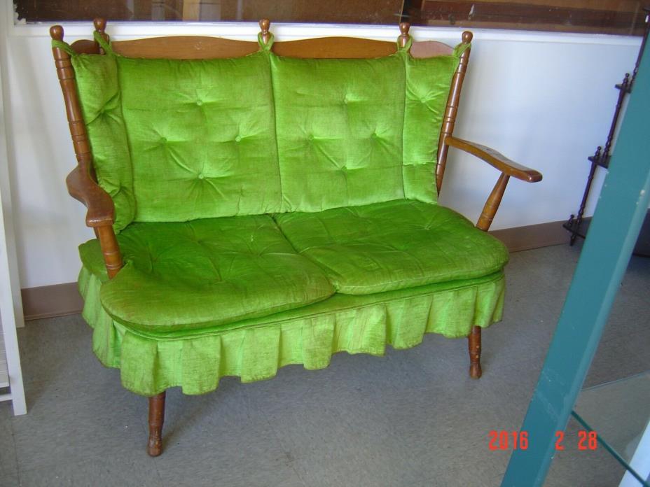 Vintage Mid Century GREEN and Wood Loveseat Traditional Comfy