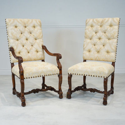 Set of 14 Tudor style tufted back traditional high back mahogany dining chairs