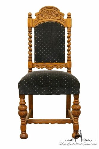 1920's Antique Jacobean Gothic Revival Solid Oak Dining Side Chair