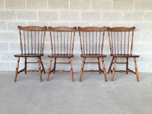 L. HITCHCOCK SET OF 4 MAPLE FAN BACK HARVEST WINDSOR SIDE CHAIRS/DINING CHAIRS