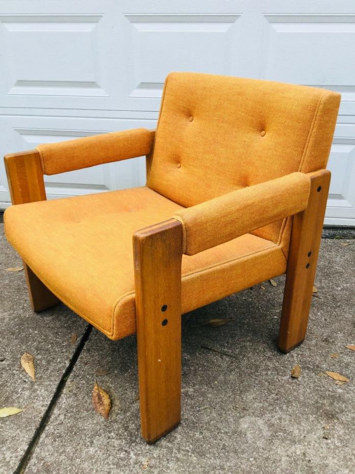 Vintage 1970s Upholstered Chair Hiebert Incorporated Orange Tufted, Solid Wood