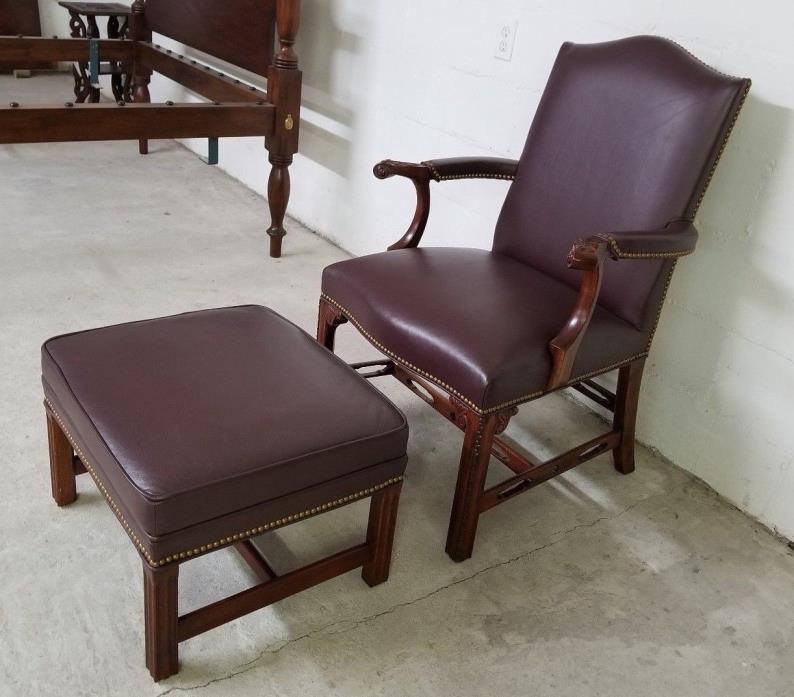 SOUTHWOOD CHAIR AND OTTOMAN LEATHER UPHOLSTERED MAHOGANY