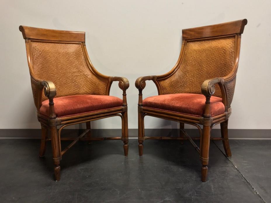 DREXEL HERITAGE Rattan Bamboo Club Chairs - Pair