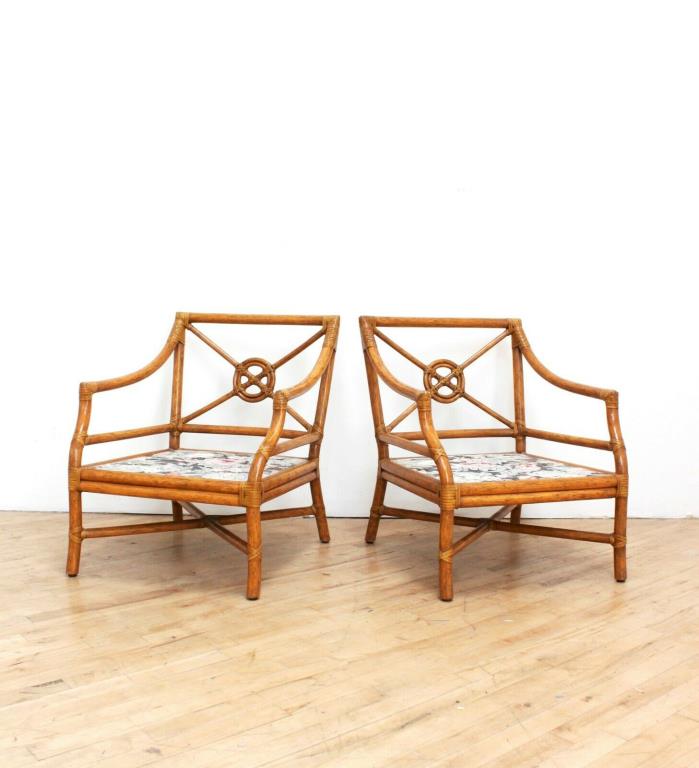 Pair Vintage McGuire Bamboo Rattan Accent Lounge Chairs Target Back