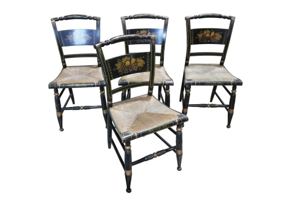 Vintage Hitchcock-Style Painted Dining Chairs - Set of Four - c. 1950's - 12419a