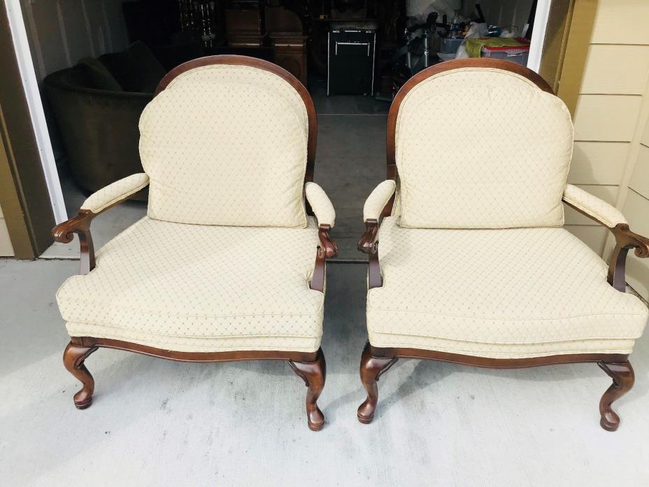 Beautiful Antique Pair D.R Kincaid French Style Upholstery Arm Chairs L@@K