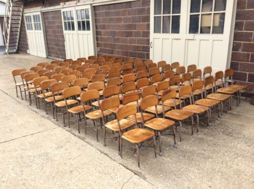 Vintage 85 Heywood Wakefield Wood / Metal Student Size School Chairs - Very Good