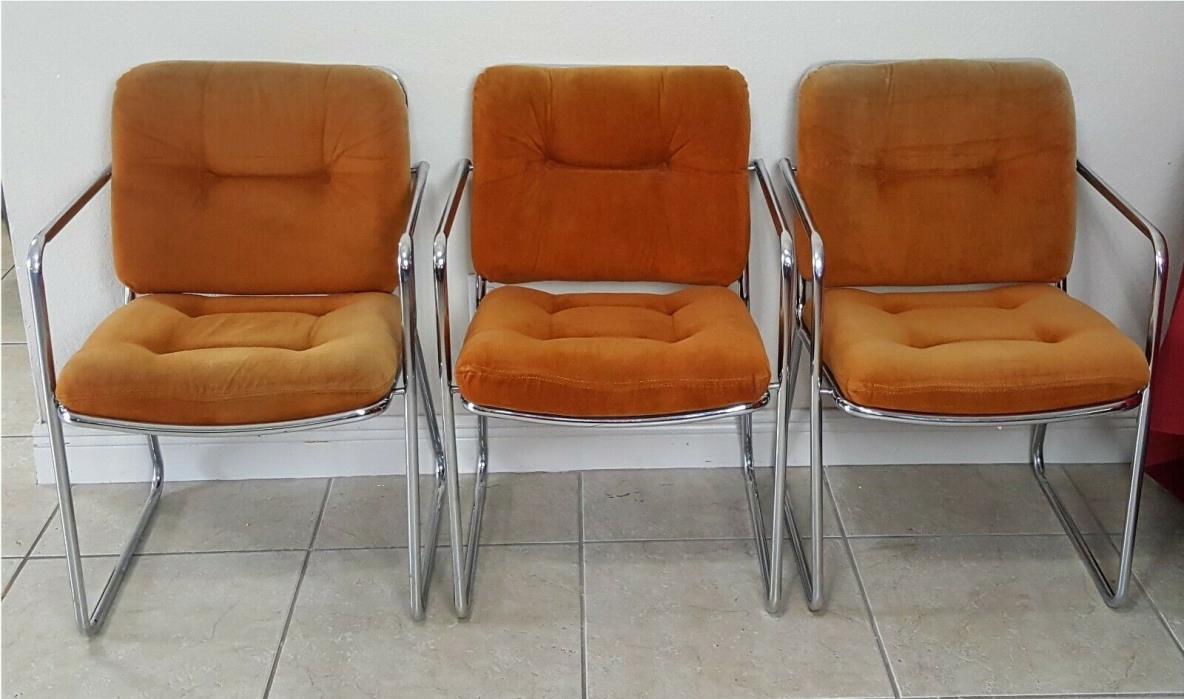 Vintage 1970s Mid Century Modern Chromed Chairs by ChromeCraft Corp.Set of 3