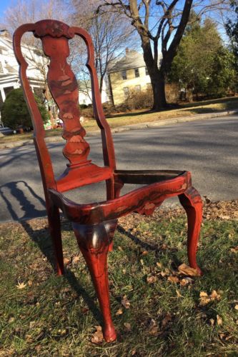 Queen Anne Japanned Red Chinoiserie 18th Century!? Dutch/Boston Side Chair