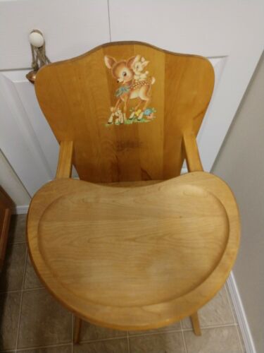 Thayer vintage high chair. Bambi wooden baby chair.