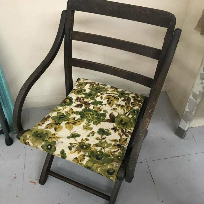 Antique wood & cloth folding chair