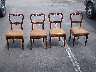 SET OF 4 VINTAGE VANDER LEY BROTHERS TUFTED NAILED LEATHER SEAT CHAIRS