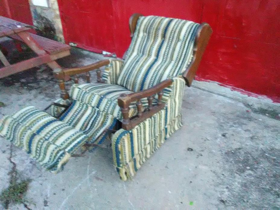 Antique  Rocker Recliner Chair Wing Back With Turned Wood  Spindles Decor