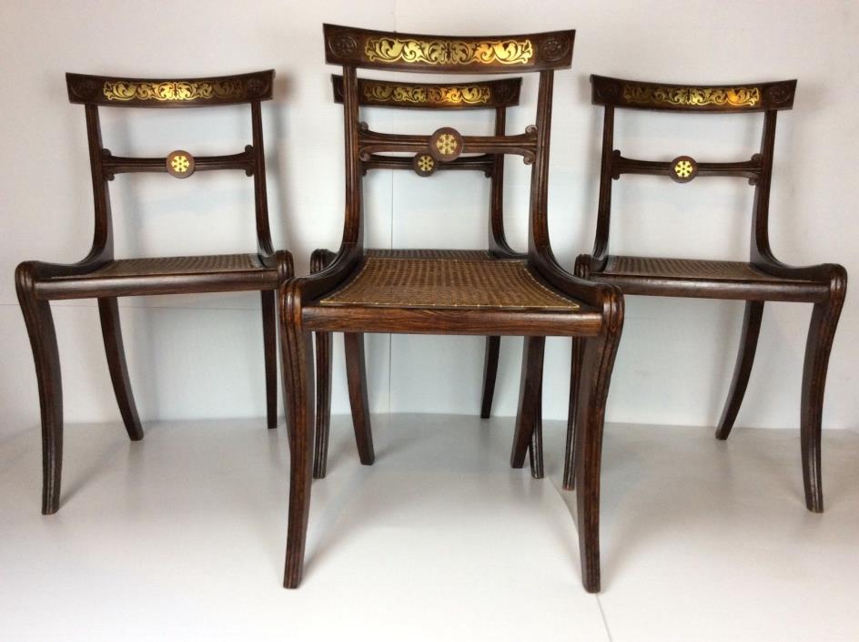 English 19th century regency 4 chairs with faux grain painted