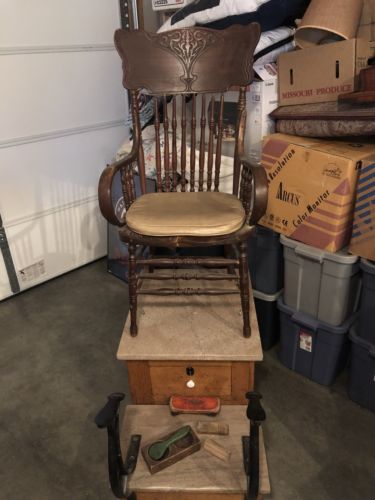 Antique Shoeshine Chair With Marble And Original Chair. Very Rare