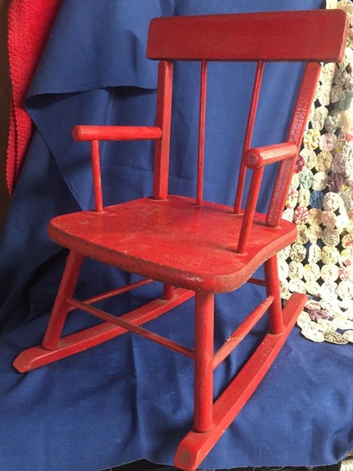 Vintage N. D. Cass Child's Little Red Rocking Chair Wooden with Original Sticker