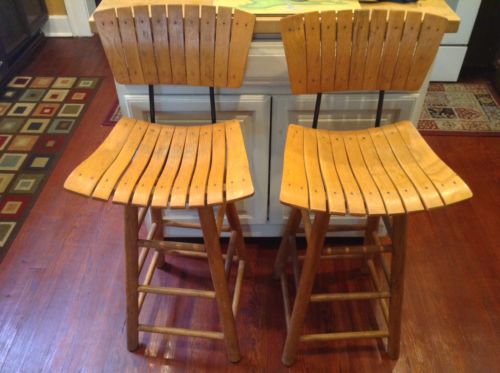 Antique Solid Wood Chairs Tall High Iron Set Of 2