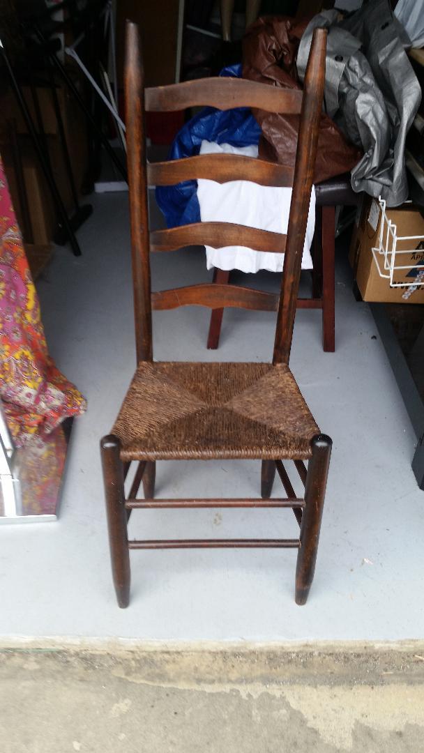 Antique Shaker Style Ladder Back Accent Chair Rush Woven Seat free shipping