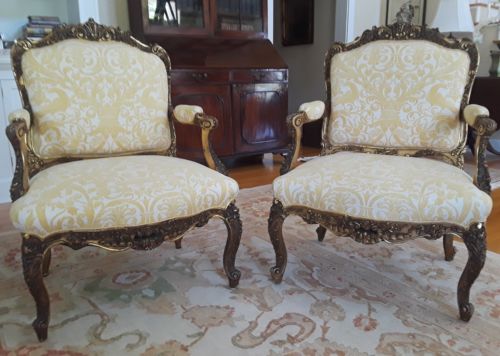 SENSATIONAL French Louis XV Style (19th Cent) Gilt Armchairs