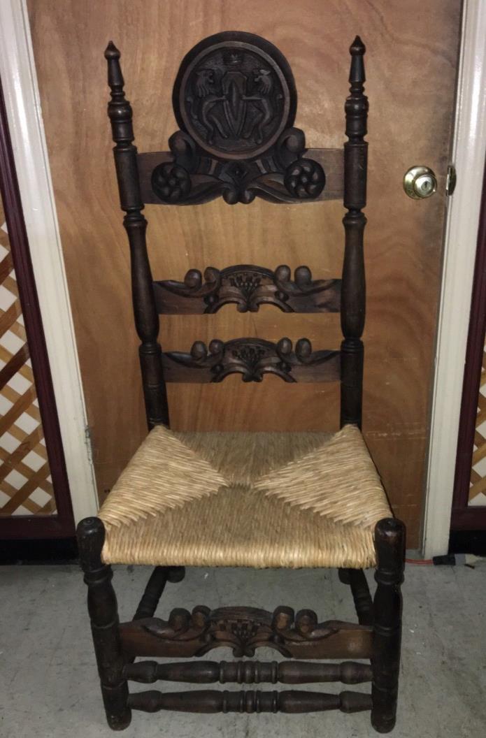 Vintage Handtooled English Ornate Wood Chair