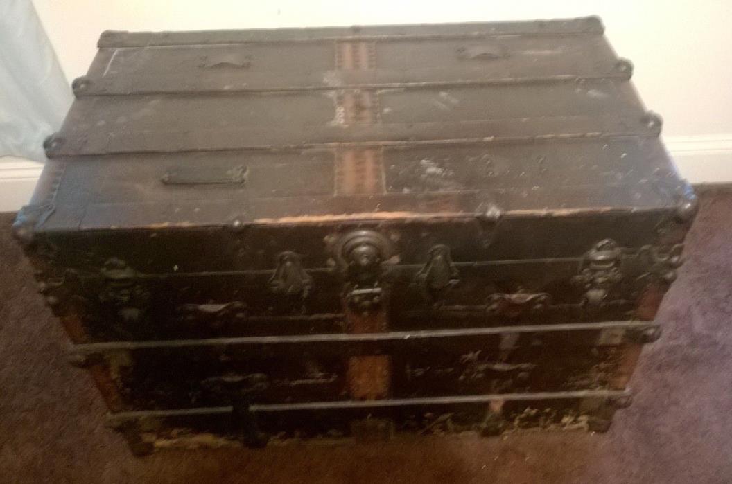 Antique Flat Top Steamer Trunk