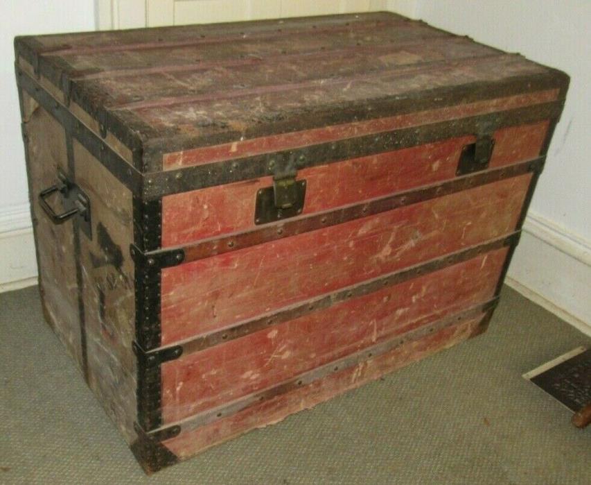 LOUIS VUITTON ANTIQUE STEAMER TRUNK EARLY EMBALLEUR LABEL C-1870 VERY LARGE 39