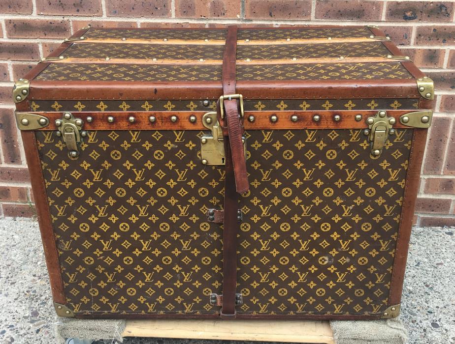 LOUIS VUITTON Antique Monogram Small Steamer Trunk with Basket Tray c1920s